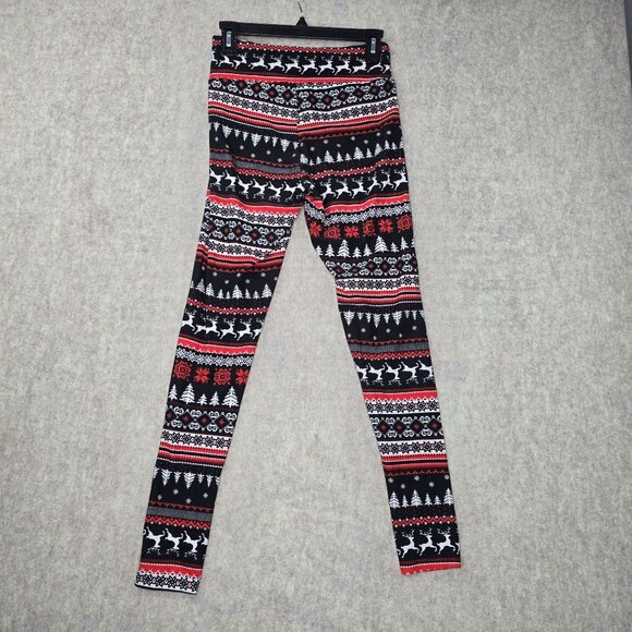 No Boundaries Womens Christmas Fair Isle Leggings Red Black Stretch Knit Medium - Picture 2 of 7
